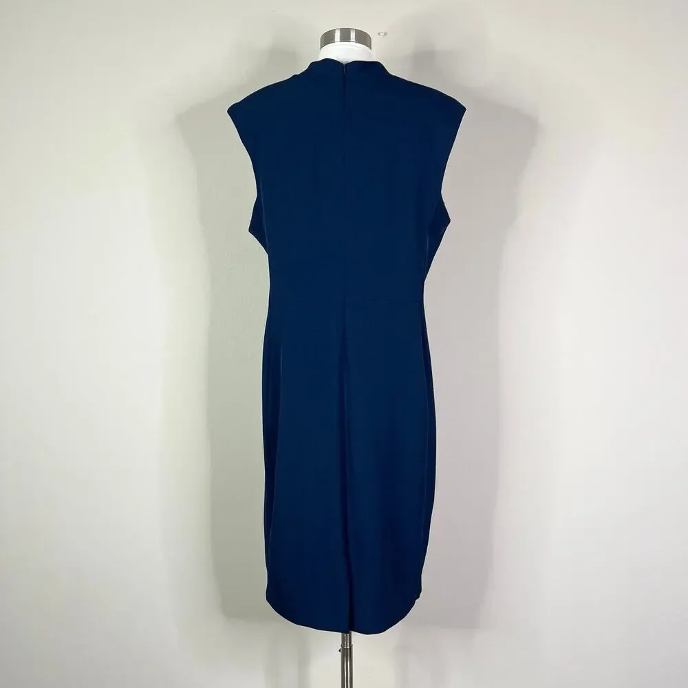 NEW MM LaFleur | Aditi Blue Tailored V Neck Sheath Workwear Minimalist Dress 16 - Picture 5 of 9